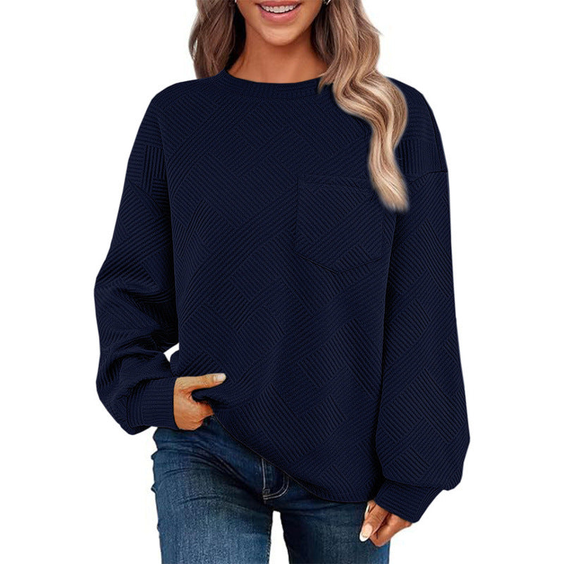 Damen lässiger Pullover mit strukturiertem Muster und praktischer Brusttasche Krohn-e