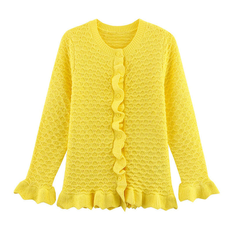 Damen Strickjacke mit Rüschendetails und Knopfleiste Krohn-e
