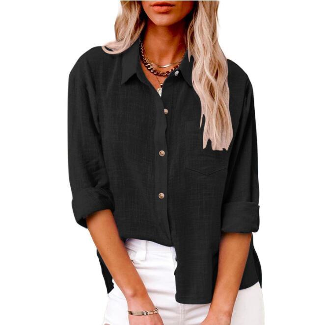 Damen lässige Leinenbluse mit kurzem Arm und Knopfdetails Krohn-e