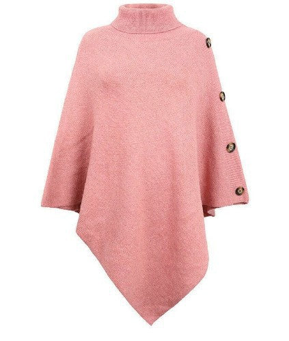 Damen Strick-Poncho mit steigendem Kragen und dekorativen Knopfdetails Krohn-e