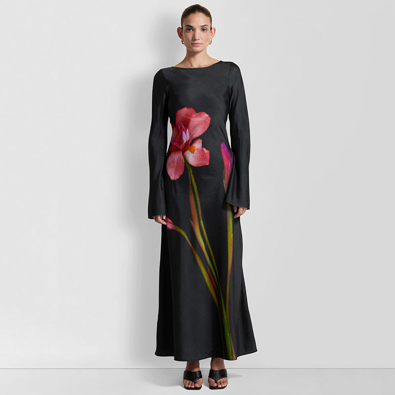 Damen Maxi-Kleid mit floralem Druck und langen Ärmeln Krohn-e