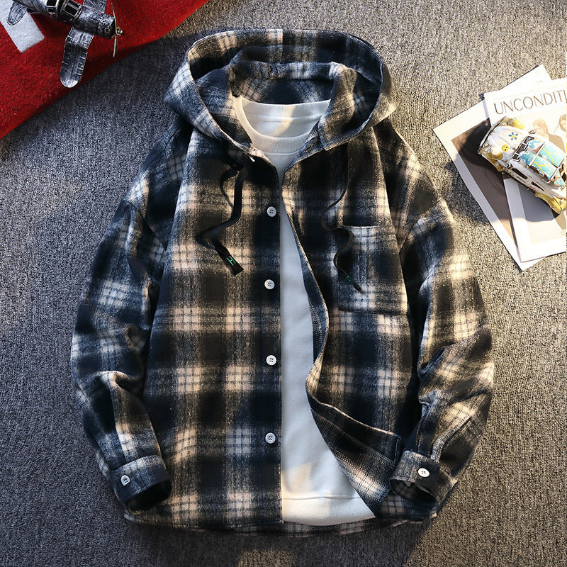 Herren Karierte Flanelljacke mit Kapuze und Knopfverschluss Krohn-e
