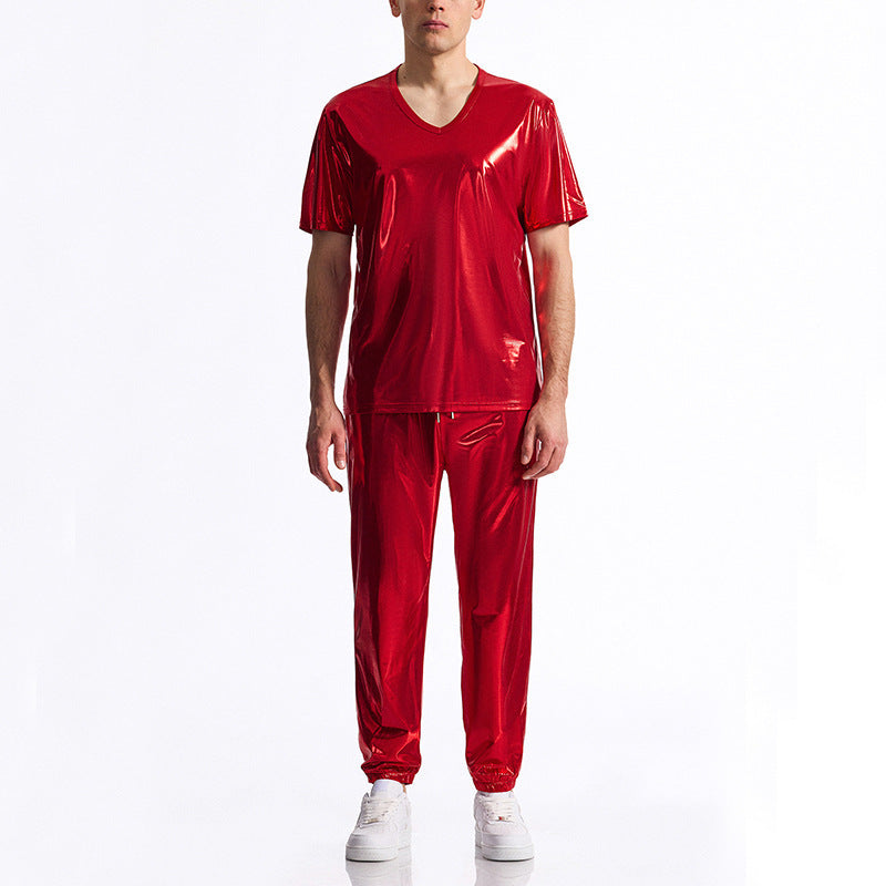 Herren Sportliches Set aus glänzendem Material mit V-Ausschnitt Krohn-e