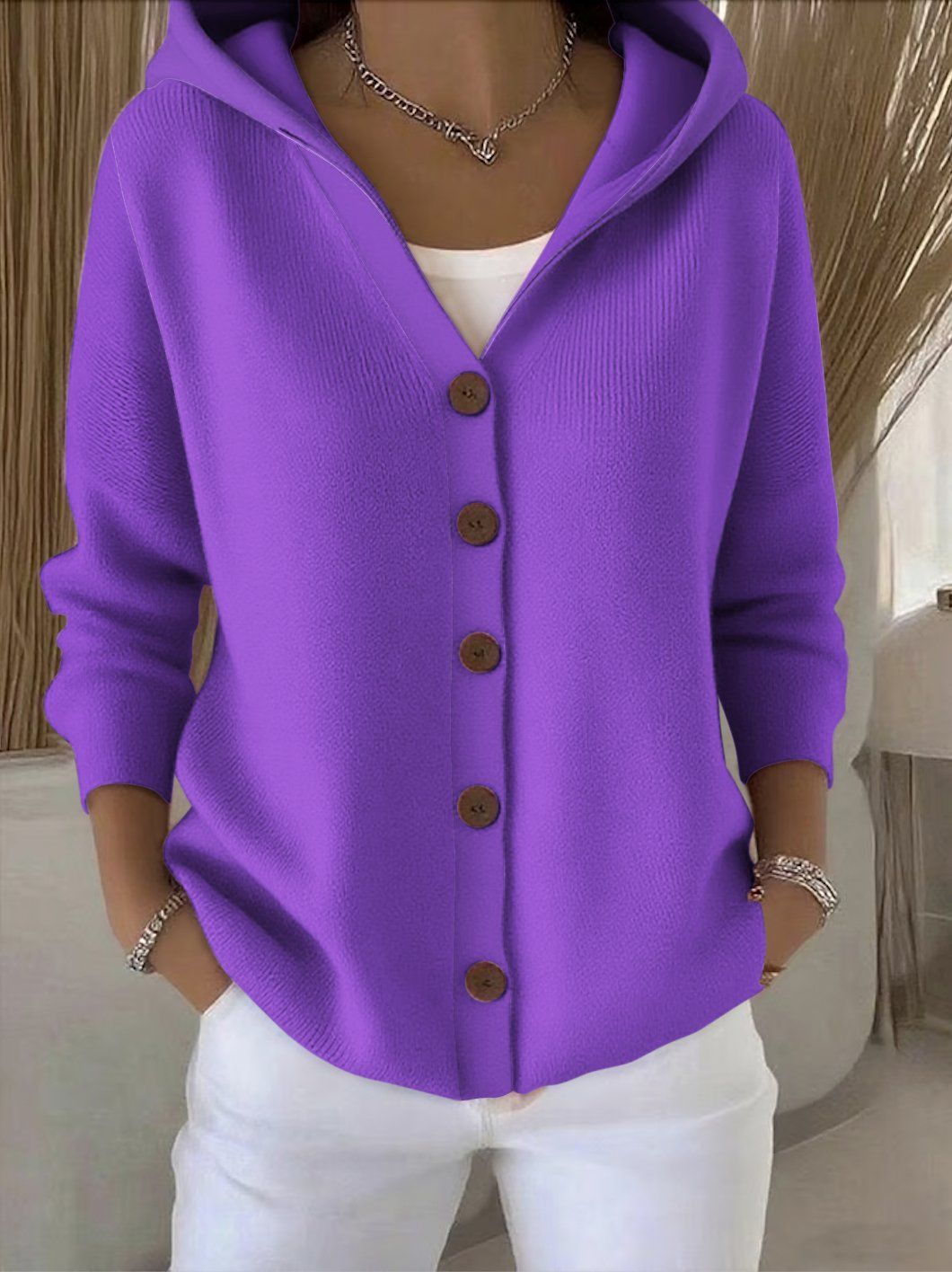 Damen Kapuzenstrickjacke mit praktischen Knopfdetails und lässigem Schnitt Krohn-e