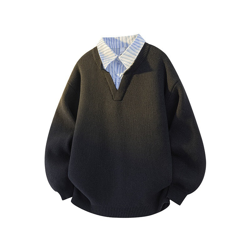 Damen Pullover mit integriertem Hemdkragen und lässigem V-Ausschnitt Krohn-e