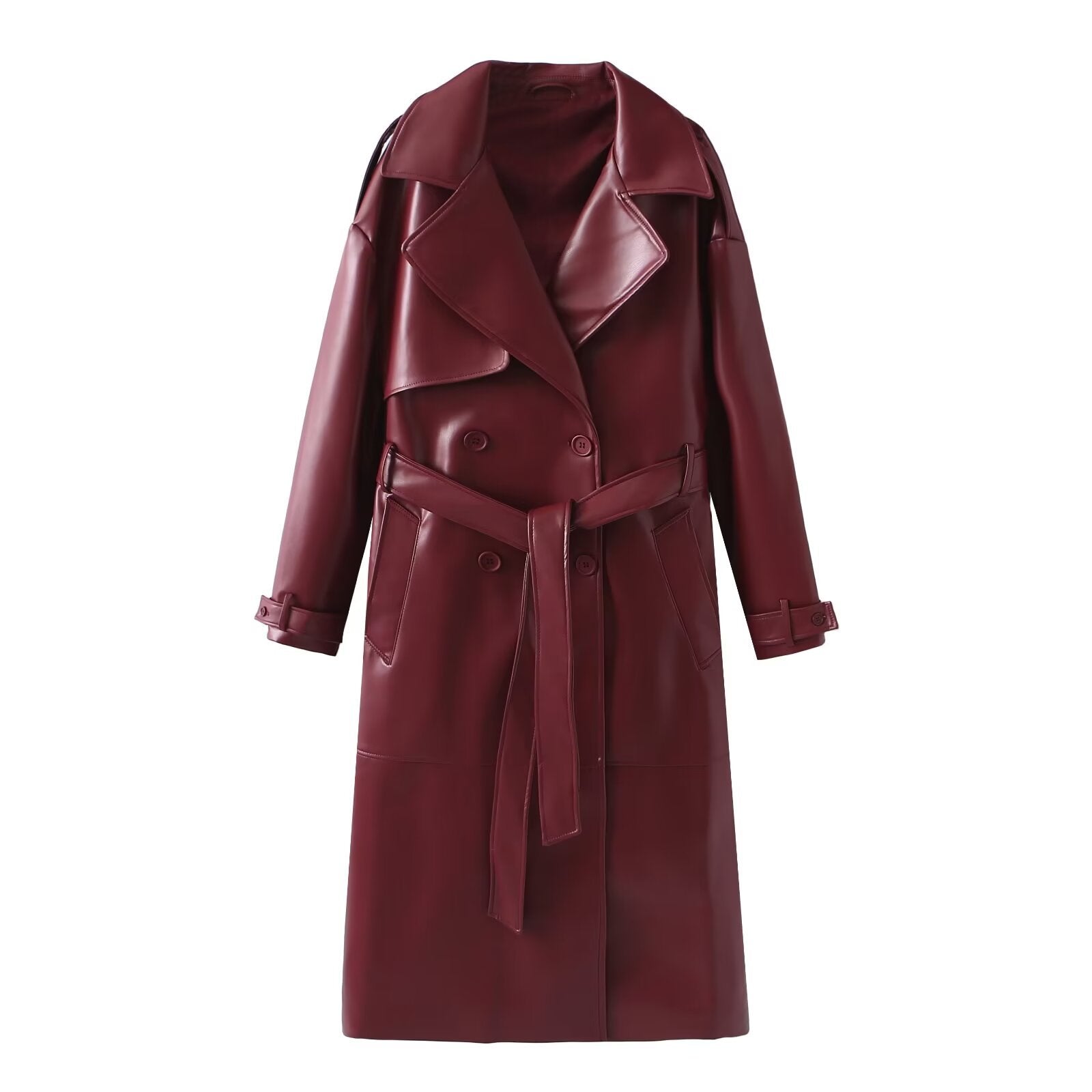 Damen Kunstleder-Trenchcoat mit modischem Schnitt und praktischen Taschen Krohn-e