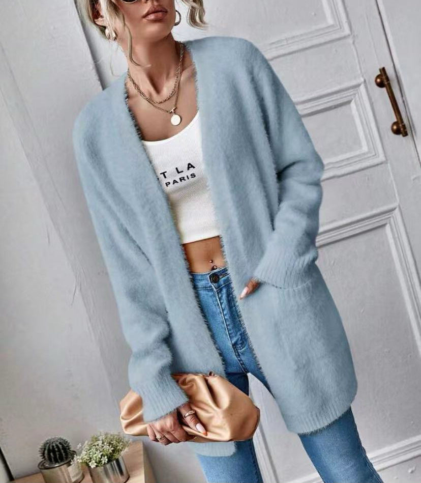 Damen Flauschiger Offener Cardigan aus weichem Material Krohn-e