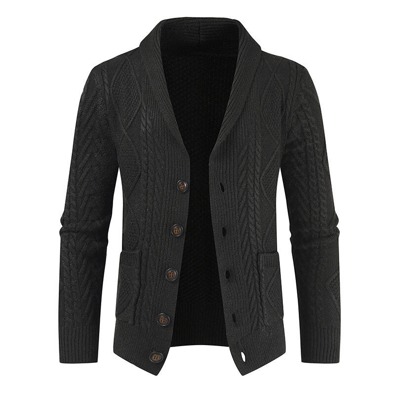Herren Strickjacke mit elegantem Kabelmuster und Knopfleiste Krohn-e