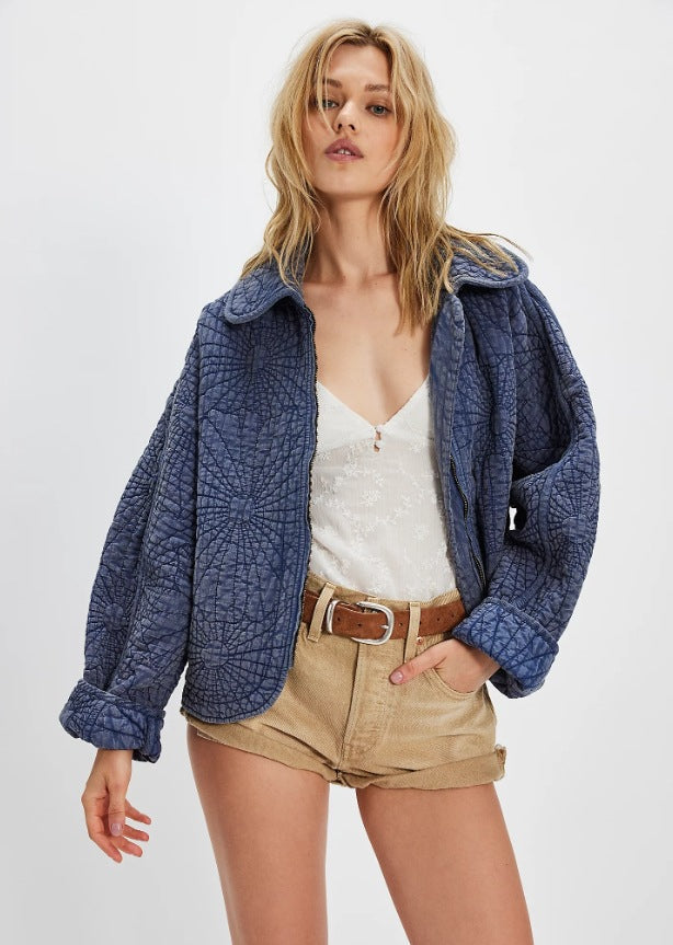 Damen kuschelige Steppjacke mit großem Kragen Krohn-e