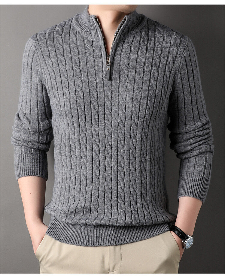 Herren Pullover mit Zipper und strukturiertem Zopfmuster Krohn-e