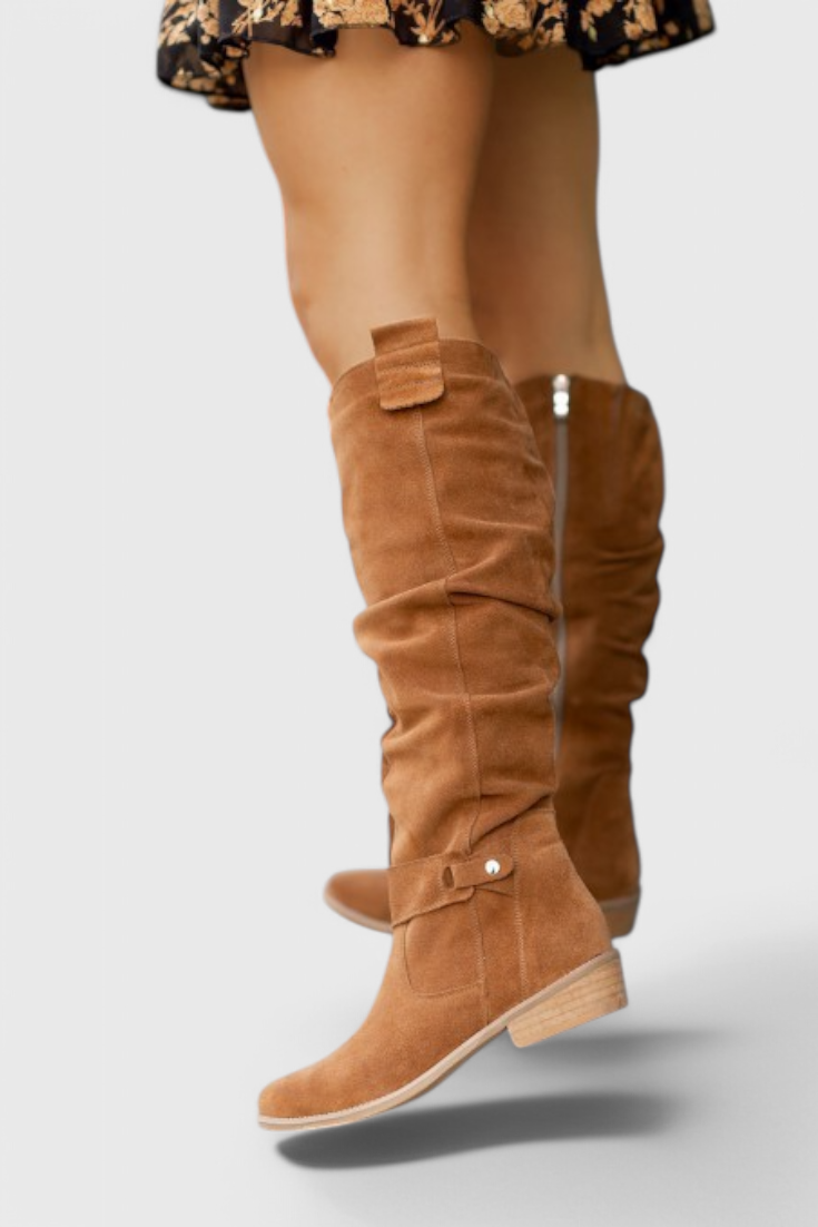 KROHN-E Damen Hohe Stiefel Retro-Design Klassisch Robuste Sohle