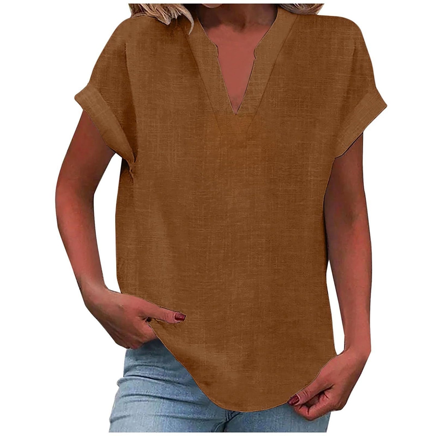 KROHN-E Damen V-Ausschnitt Bluse Relaxed Fit Leichter Stoff Weiß