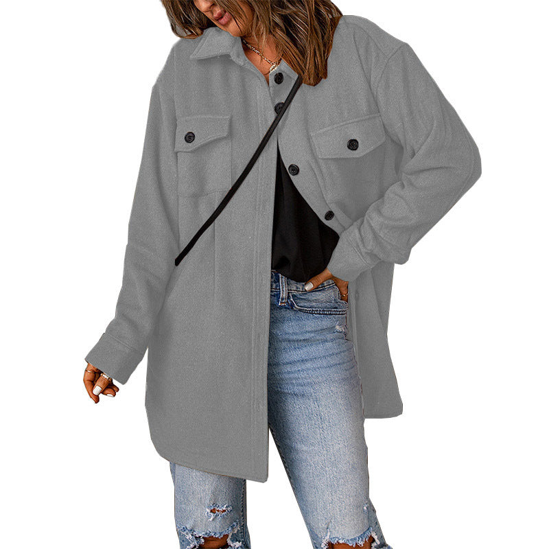 Damen Übergröße Langarm-Hemdjacke mit funktionalen aufgesetzten Taschen und lässigem Schnitt Krohn-e
