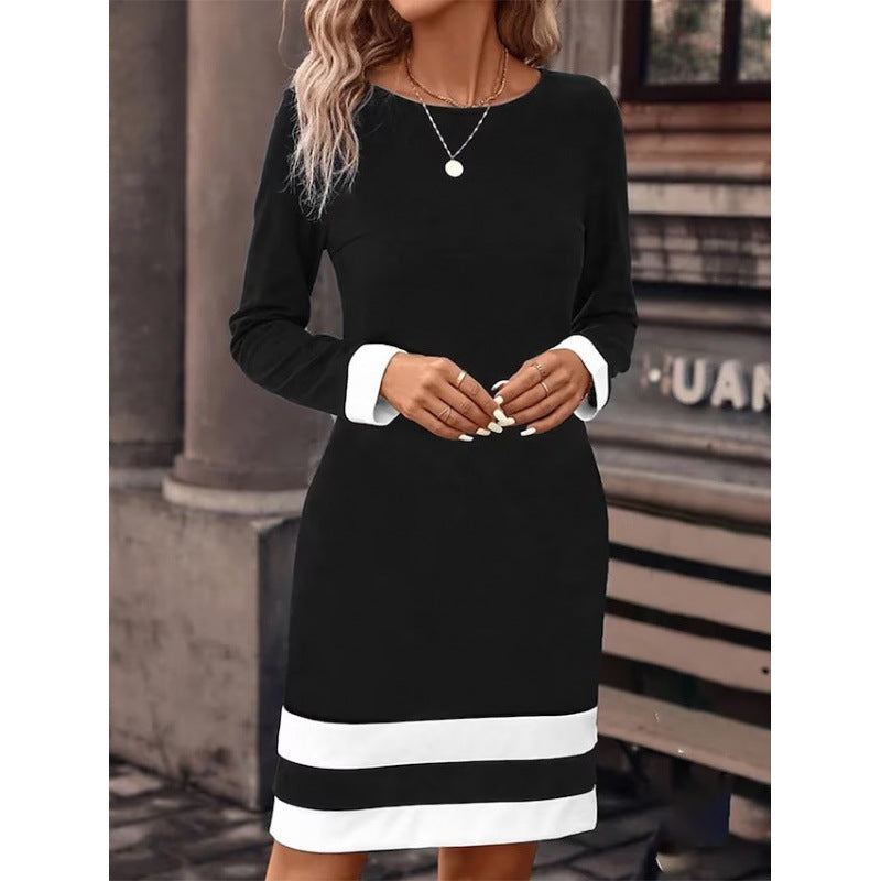 Damen Elegantes Kleid mit kontrastierenden Ärmelabschlüssen und Saum Krohn-e