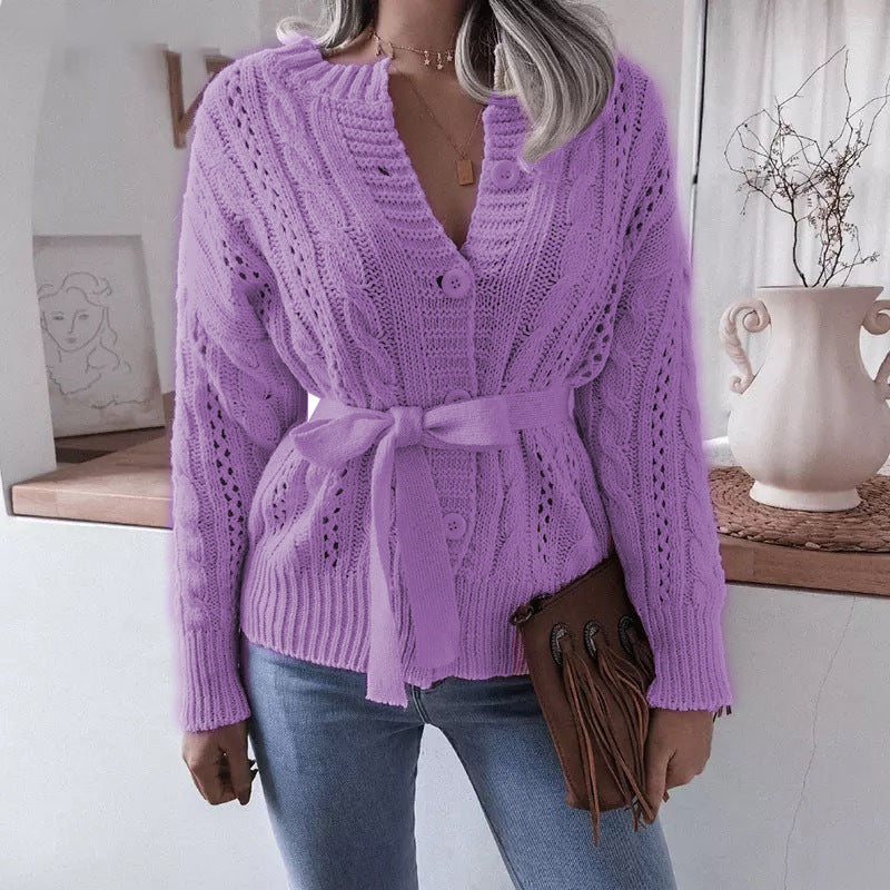 Damen Strickjacke mit Taillengürtel und auffälligem Muster Krohn-e