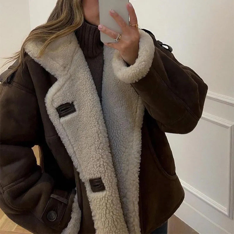 Damen Warme Lammfelljacke mit bequemem Schnitt Krohn-e