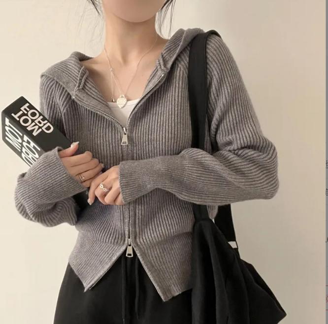 Damen lässige Strickjacke mit Kapuze und Reißverschluss Krohn-e
