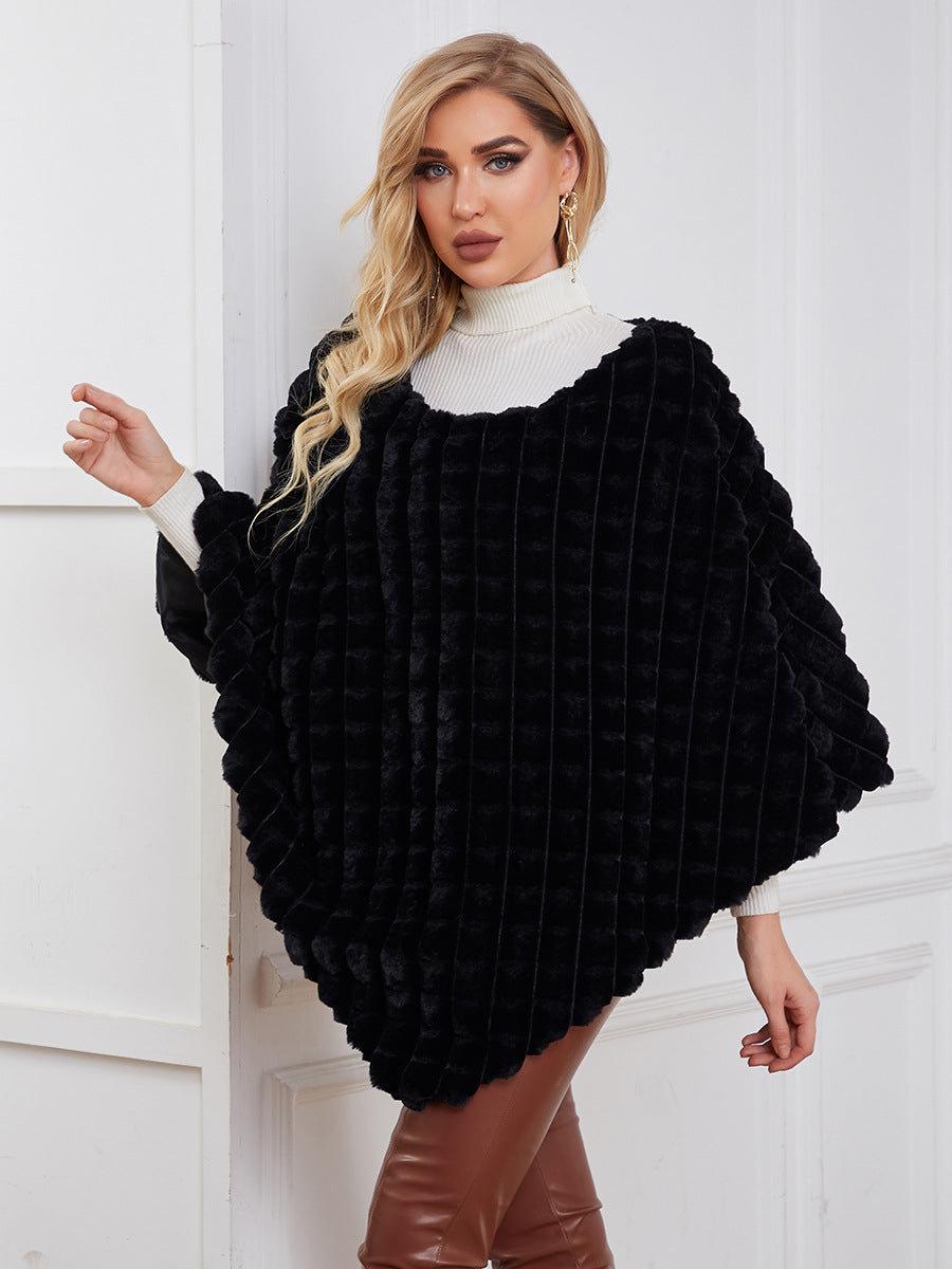 Damen Flauschiger Kunstpelzponcho mit strukturiertem Design und weichem Innenfutter Krohn-e