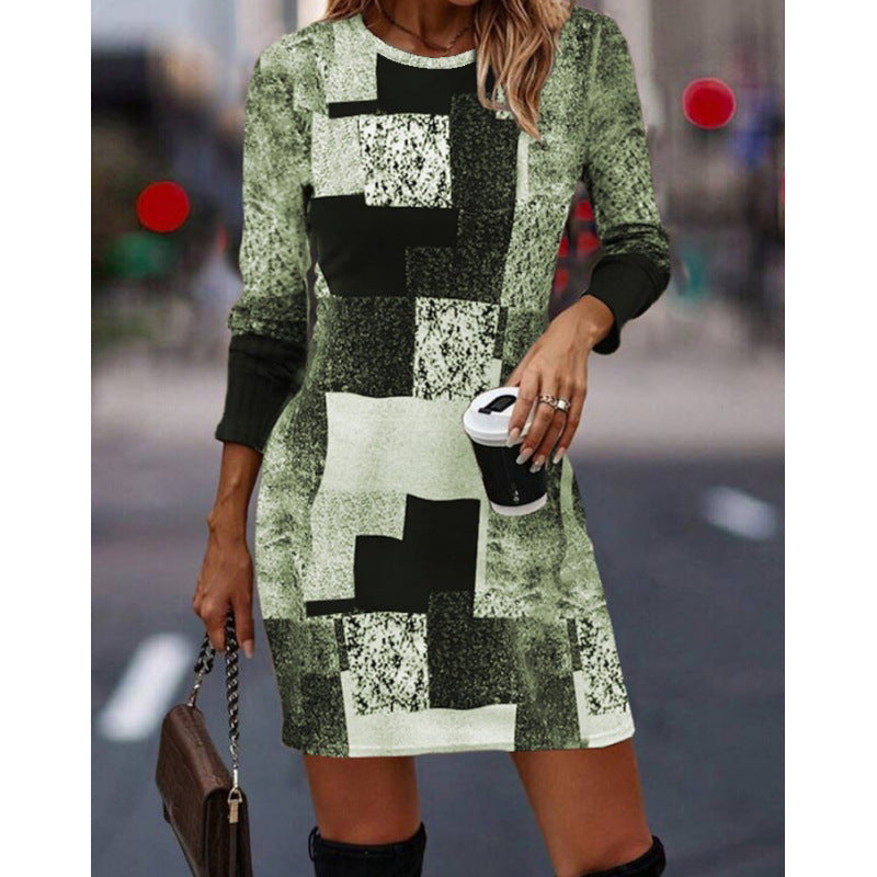 Damen Strickkleid mit modernem geometrischen Muster und langen Ärmeln Krohn-e