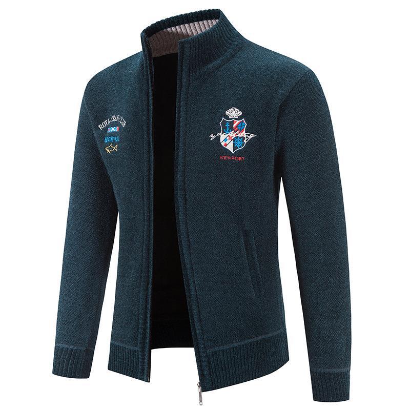 Herren modische Strickjacke mit hohem Kragen und detailreicher Stickerei Krohn-e
