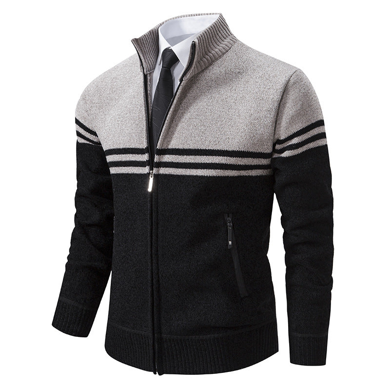 Herren sportliche und modische Strickjacke mit Reißverschluss und kontrastierenden Streifen Krohn-e
