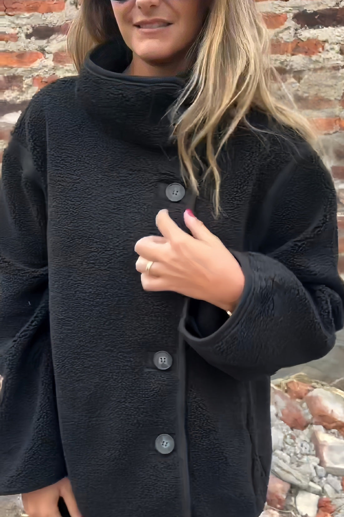 Krohn-e | Unregelmäßige Knopfhals Hohe Kragen Fleecejacke