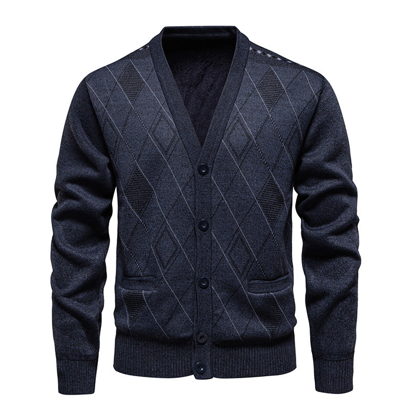 Herren stylische Strickjacke mit V-Ausschnitt und strukturiertem Muster Krohn-e