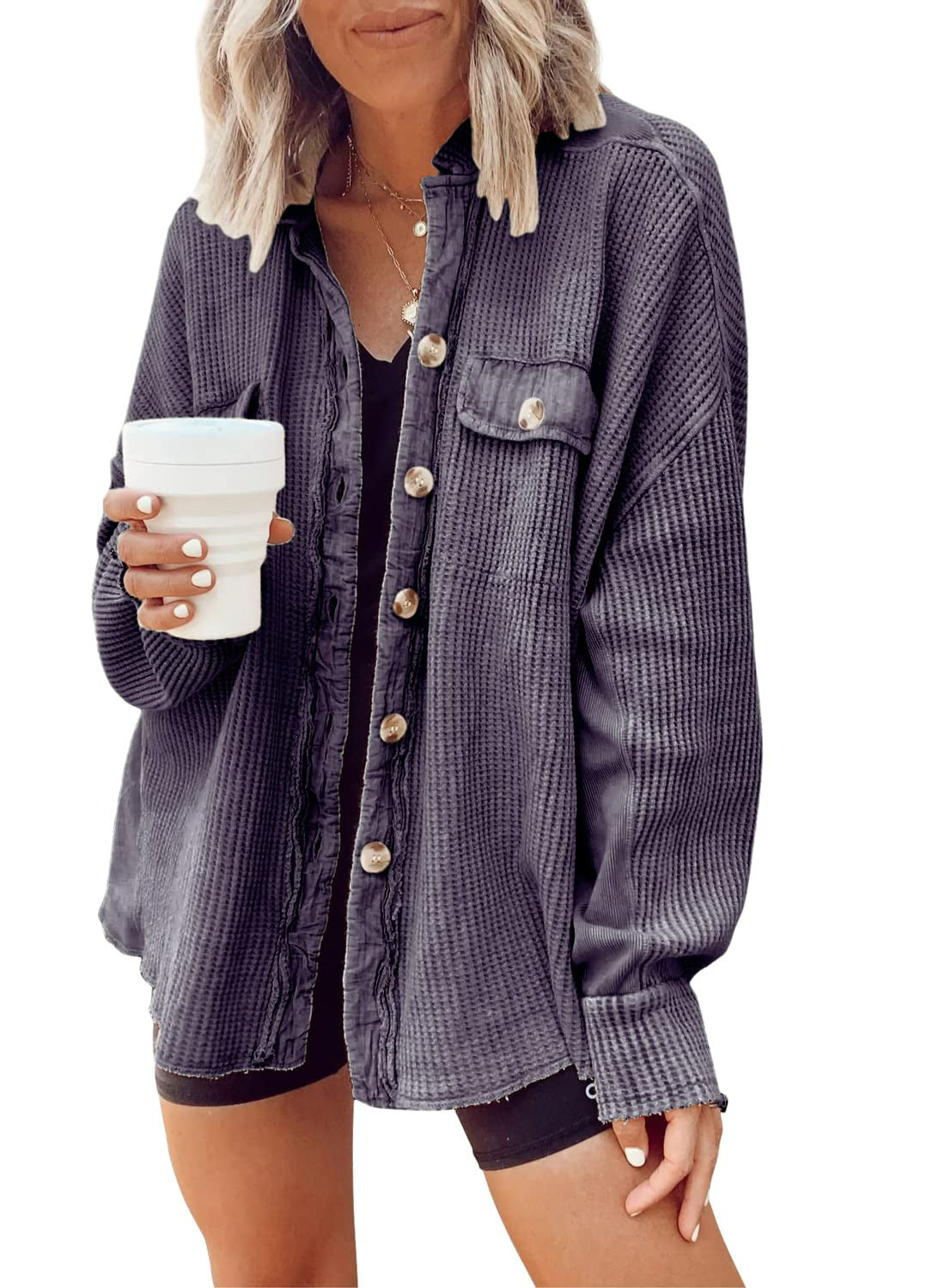 Damen oversized Waffelstruktur Hemdjacke Krohn-e