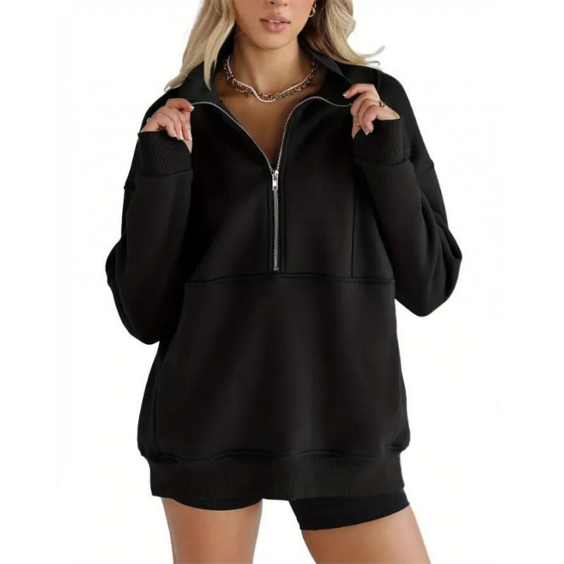 Damen Sweatshirt mit halbem Reißverschluss und oversized Schnitt Krohn-e