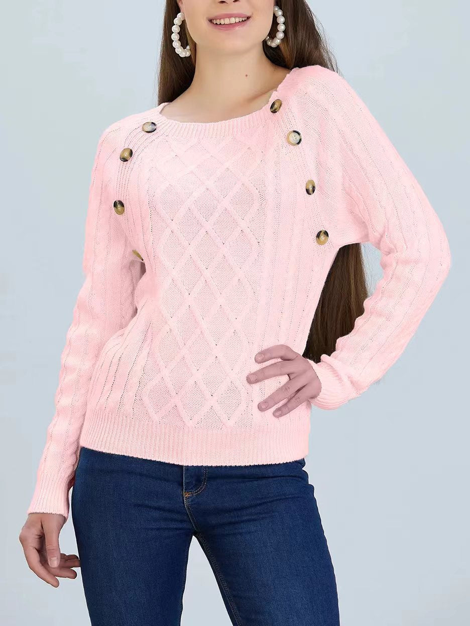 Damen Strickpullover mit klassischem Rautenmuster und dekorativen Knöpfen Krohn-e