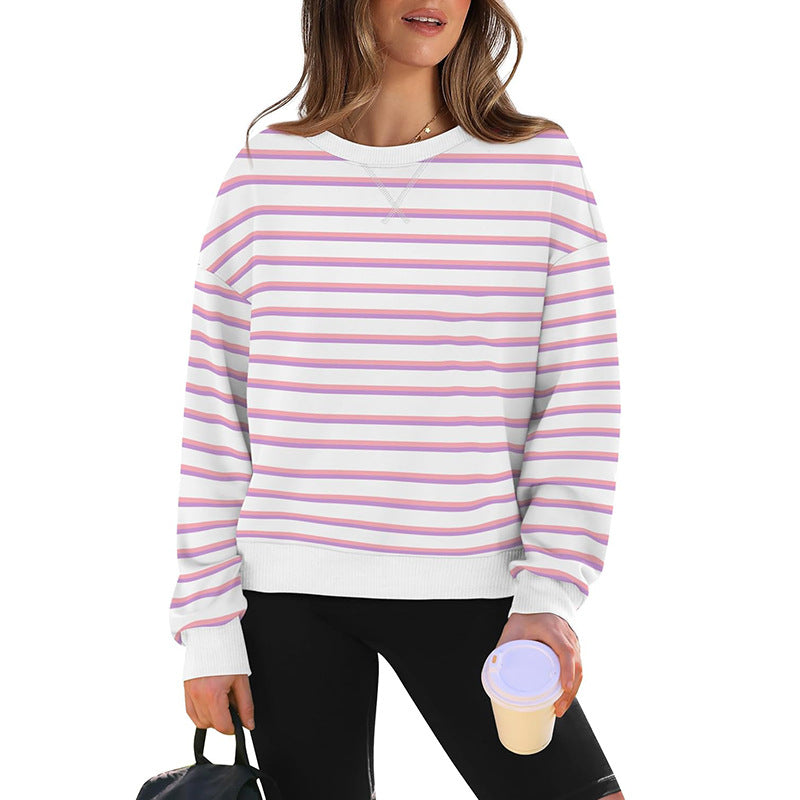 Damen lässiger Sweatshirt mit modernem Streifenmuster und Rundhalsausschnitt Krohn-e