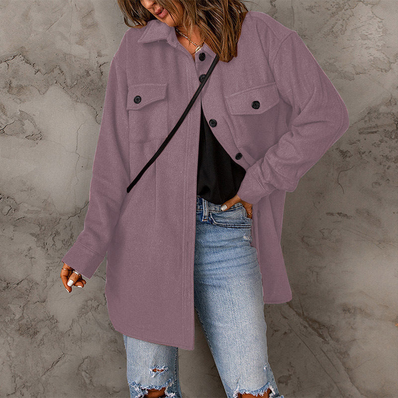 Damen vielseitige Oversize-Hemdjacke mit aufgesetzten Taschen und Knopfverschluss Krohn-e