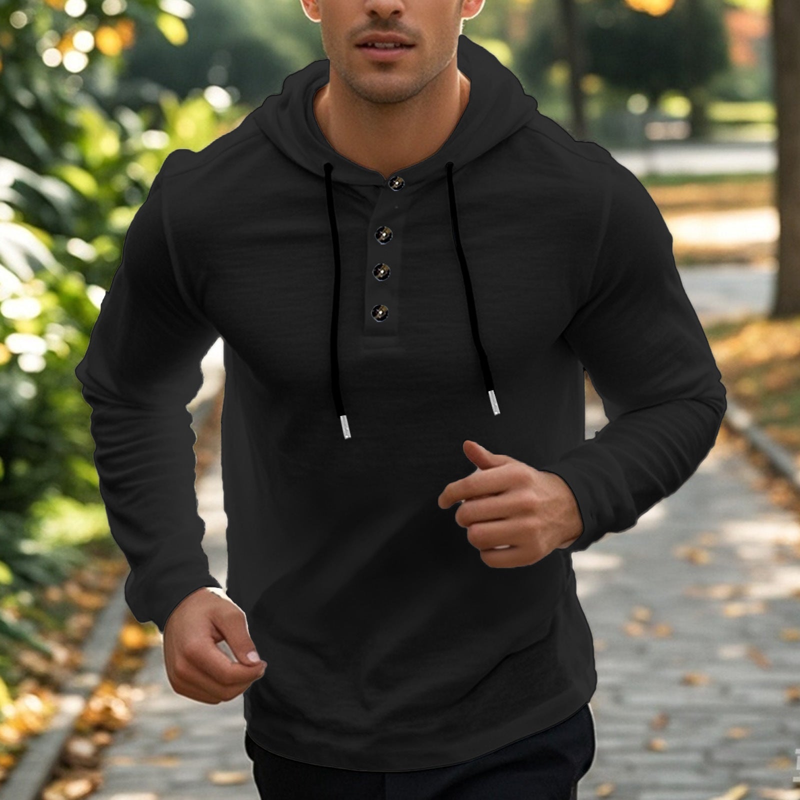 Herren sportlicher Hoodie mit Knopfleiste und funktionalen Taschen Krohn-e