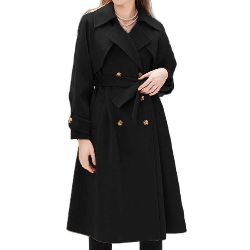 Damen gefütterter Trenchcoat mit großem Revers und Taillengürtel Krohn-e