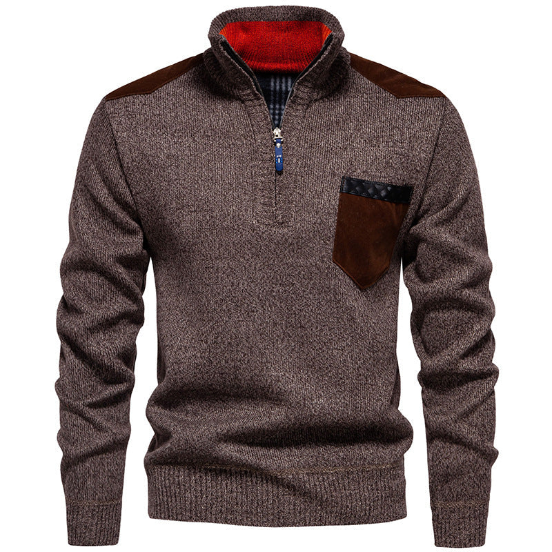 Herren Stehkragenpullover mit kontrastierenden Details und praktischen Taschen Krohn-e