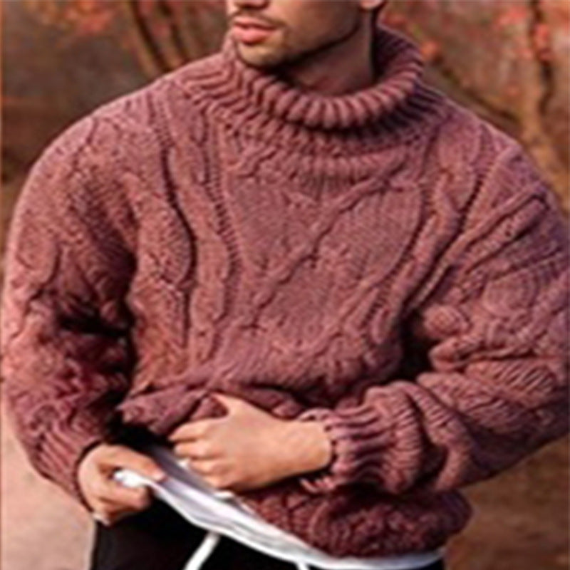 Herren Strickpullover mit hohem Kragen und strukturiertem Zopfmuster Krohn-e