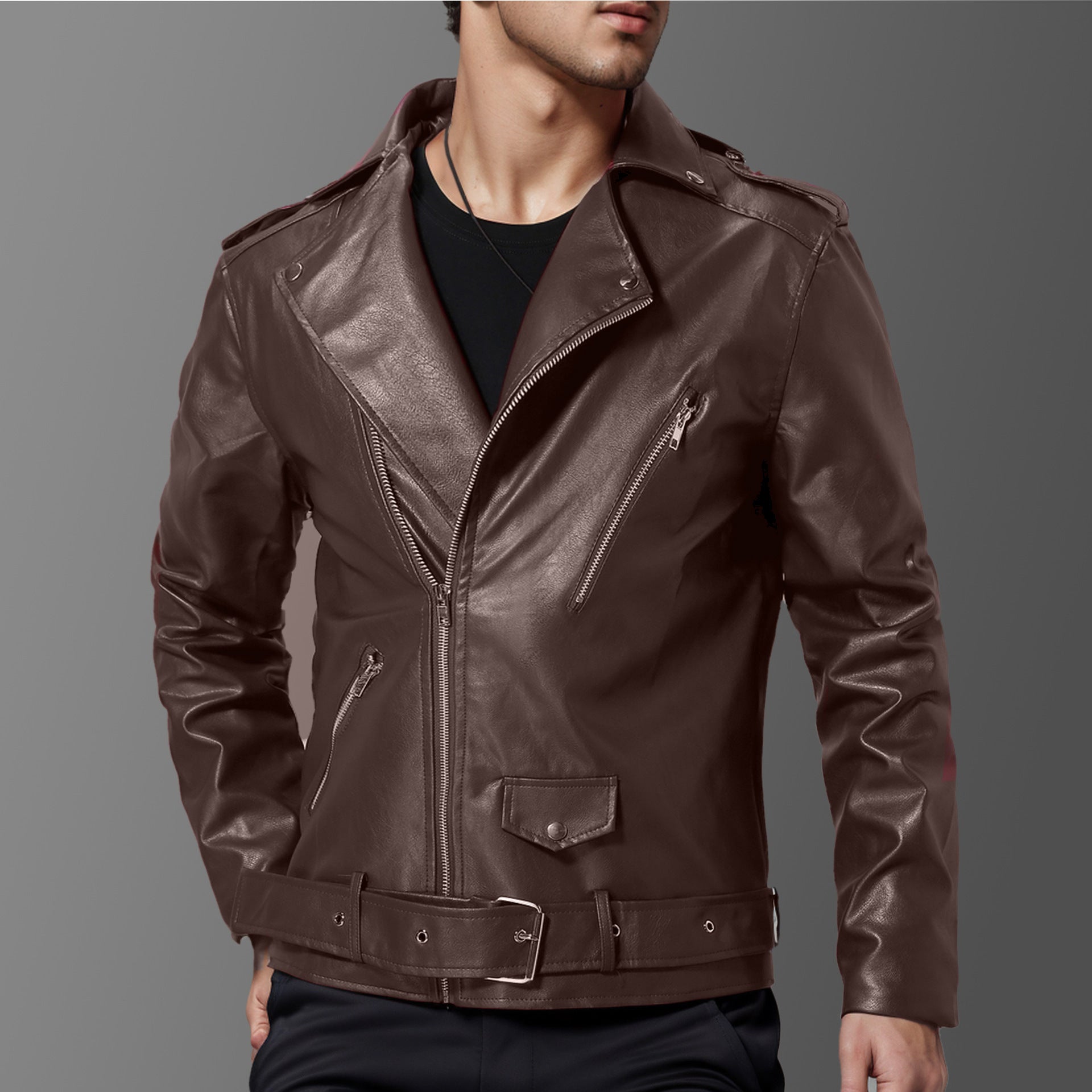 Herren stilvolle Bikerjacke aus hochwertigem Echt Krohn-e