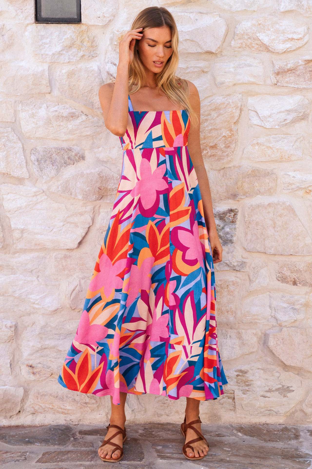 Damen Maxikleid mit Blumenmuster und verstellbaren Spaghettiträgern Krohn-e