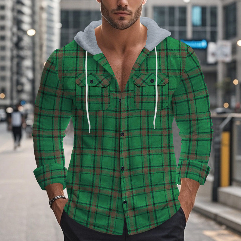 Herren Karierte Hemdjacke mit Kapuze und praktischen Taschen Krohn-e