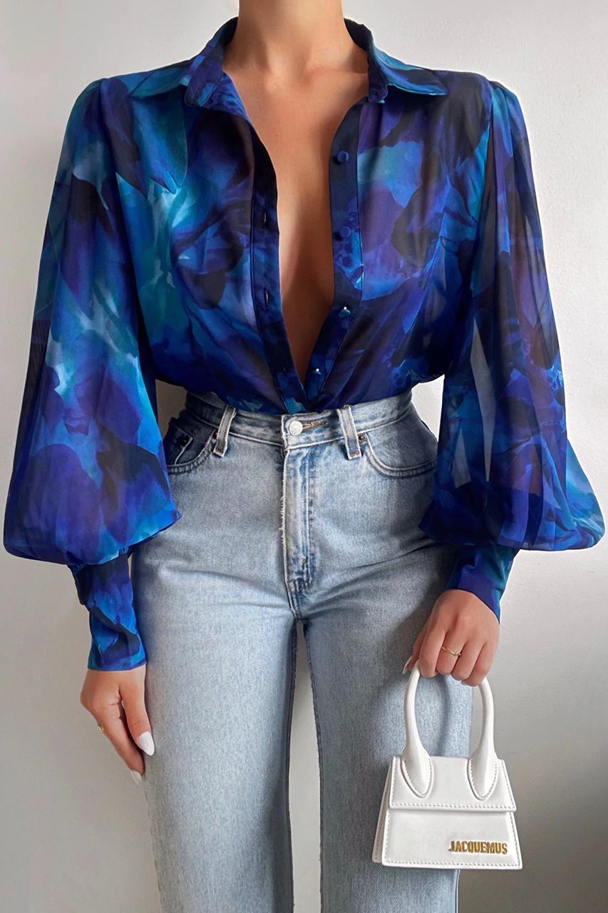 Transparente Damenbluse mit Ballonärmeln von Fudus