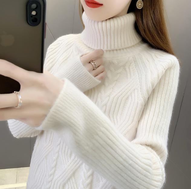 Damen Rollkragenpullover mit strukturiertem Zopfmuster und langen Ärmeln Krohn-e