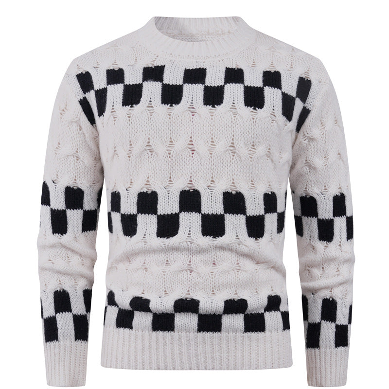 Herren Strickpullover mit kreativen geometrischen Mustern und hohem Kragen Krohn-e