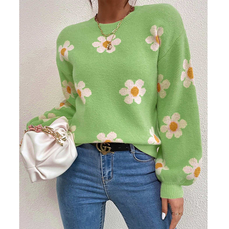 Damen Pullover mit floralem Muster und voluminösen Ärmeln Krohn-e