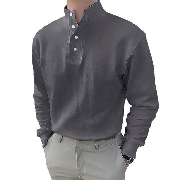 Herren Langarm-Henley-Shirt mit modernem Stehkragen und Knopfleiste Krohn-e