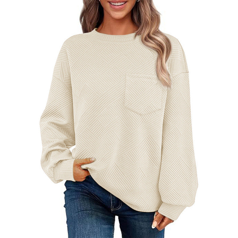 Damen lässiger Pullover mit strukturiertem Muster und praktischer Brusttasche Krohn-e