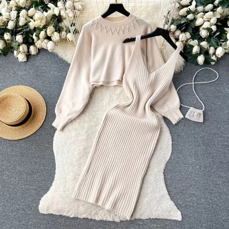Damen Elegantes Strickkleid mit raffinierter Ribstruktur und stylischem Crop-Pullover Krohn-e