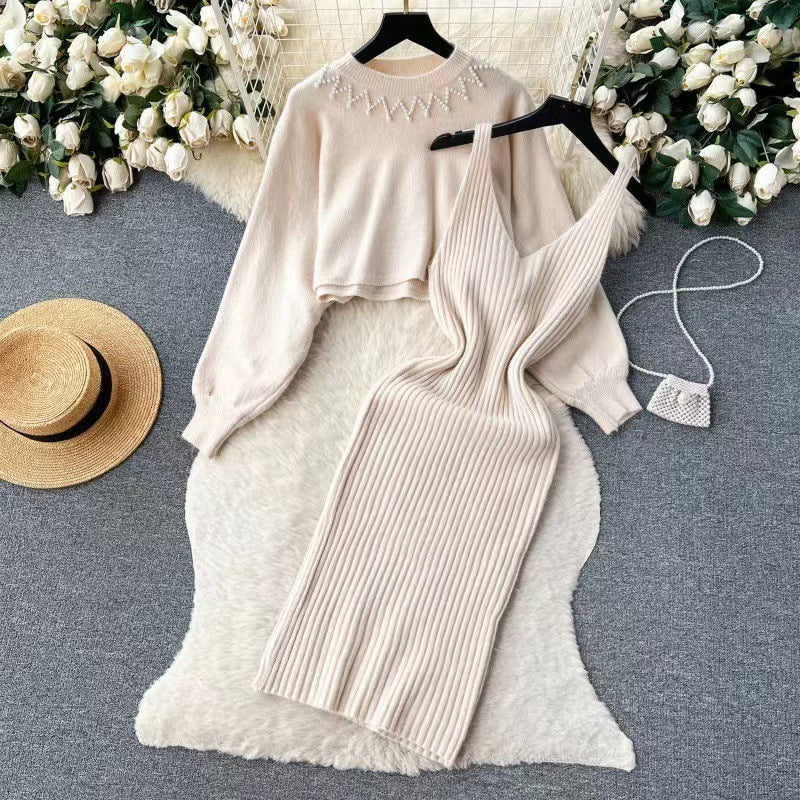 Damen Elegantes Strickkleid mit raffinierter Ribstruktur und stylischem Crop-Pullover Krohn-e