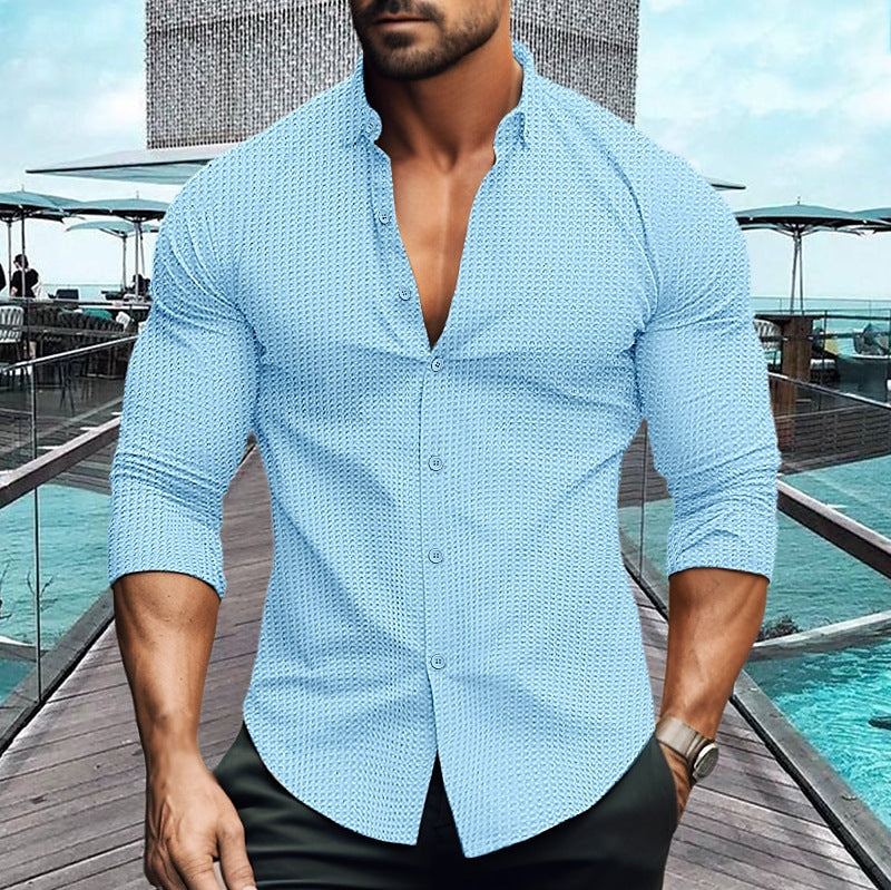 Herren elegantes Langarmhemd mit strukturiertem Muster Krohn-e