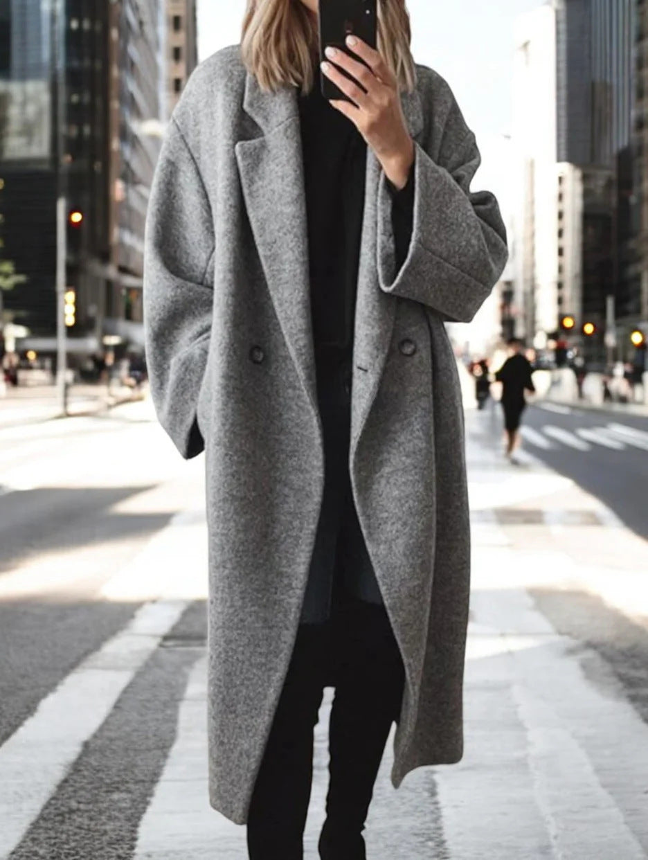 Damen Oversized Wollmantel mit doppelt-knöpfigem Design und lässigem Schnitt Krohn-e