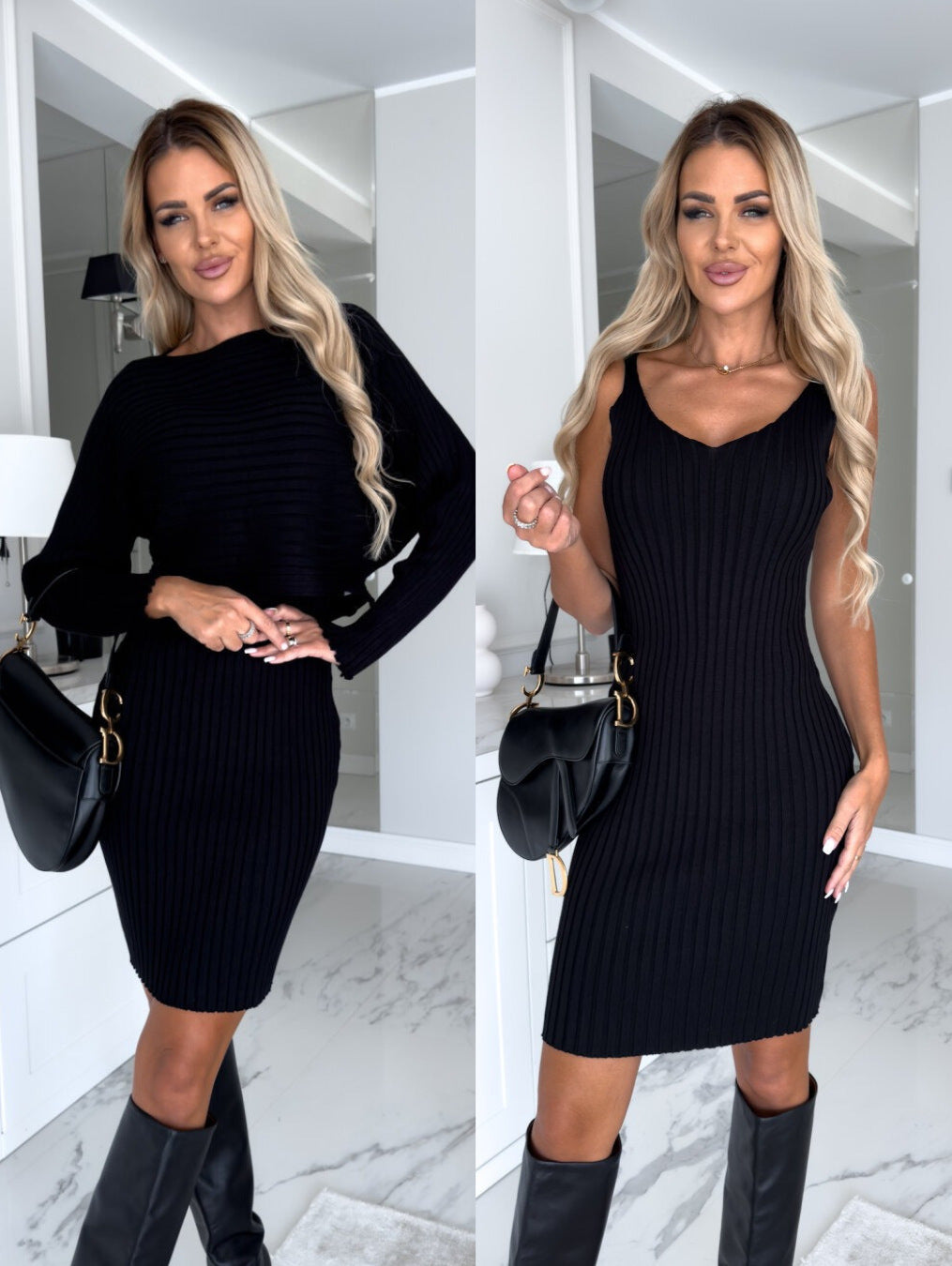 Damen Strickkleid mit V-Ausschnitt und Langarm Krohn-e